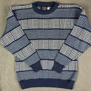 Vintage Victoria Dry Goods Sweater Men L Blue Fair Isle Crewneck Made in USA